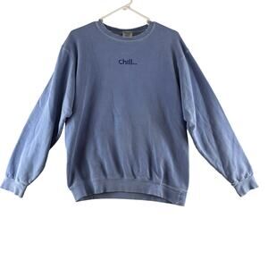 Comfort Colors "Chill" Stress Bl*ws Sweat Shirt Crew Neck Sky Blue Blowfish Sz S